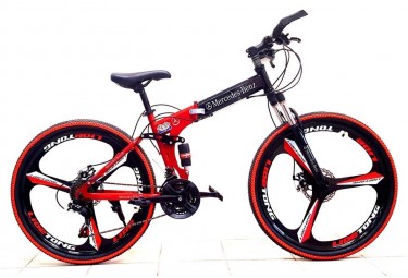 Bicycle Mercedes Benz Black Red on alloy wheels with 3 spoke wheels Bicycle Mercedes Benz Black Red on alloy wheels with 3 spoke wheels